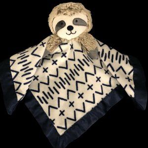Cloud Island Sloth Lovey Baby Security Blanket  Blue White Plush Satin No Tags